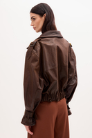 CZEKOLADOWA KURTKA SKÓRZANA Z KLAMRAMI I PAGONAMI