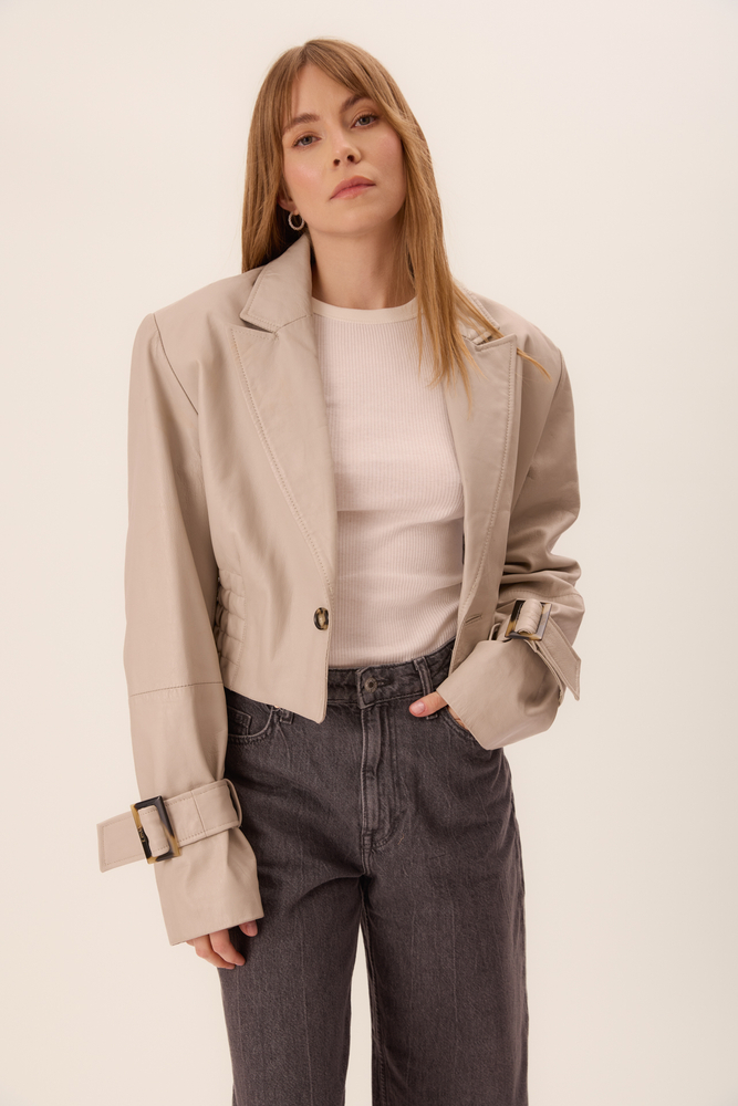 LIGHT GRAY LEATHER JACKET IN No5 CUT