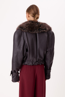 DARK PURPLE LEATHER JACKET WITH DETACHABLE FUR