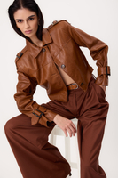 SHORT RED REGULAR LEATHER JACKET IN BOMBER CUT