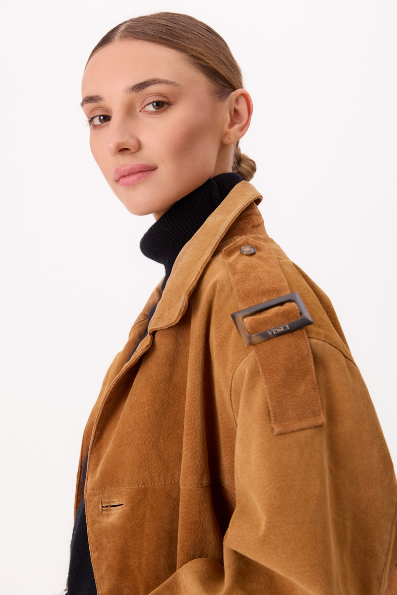 LONG LIGHT BROWN SUEDE BOMBER JACKET