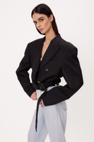 SHORT STRAIGHT NAVY BLUE TALL JACKET WITH LIGHT PINSTRIPE WITH BELT MODEL No3