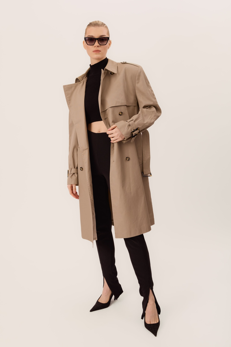 TRENCH COAT KLASYCZNY MAXI PLASZCZ Z PAGONAMI NA RAMIONACH
