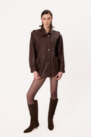 BROWN LONG-LENGTH FITTED LEATHER JACKET