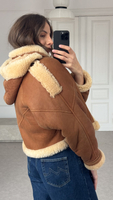 BEIGE NATURAL SHEEPSKIN COAT WITH DETACHABLE HOOD