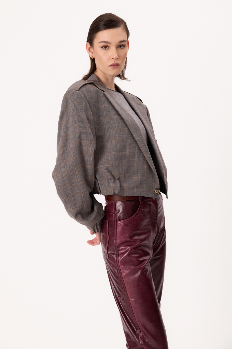 GREY BOMBER JACKET WITH A DELICATE CHECK