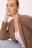 LONG LIGHT BROWN SLIM-TAIL BLAZER WITH A HERRINGBONE PATTERN