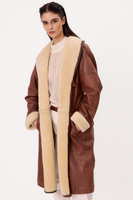 LONG BROWN ADJUSTABLE WAIST SHELLCOAT WITH WHITE FUR