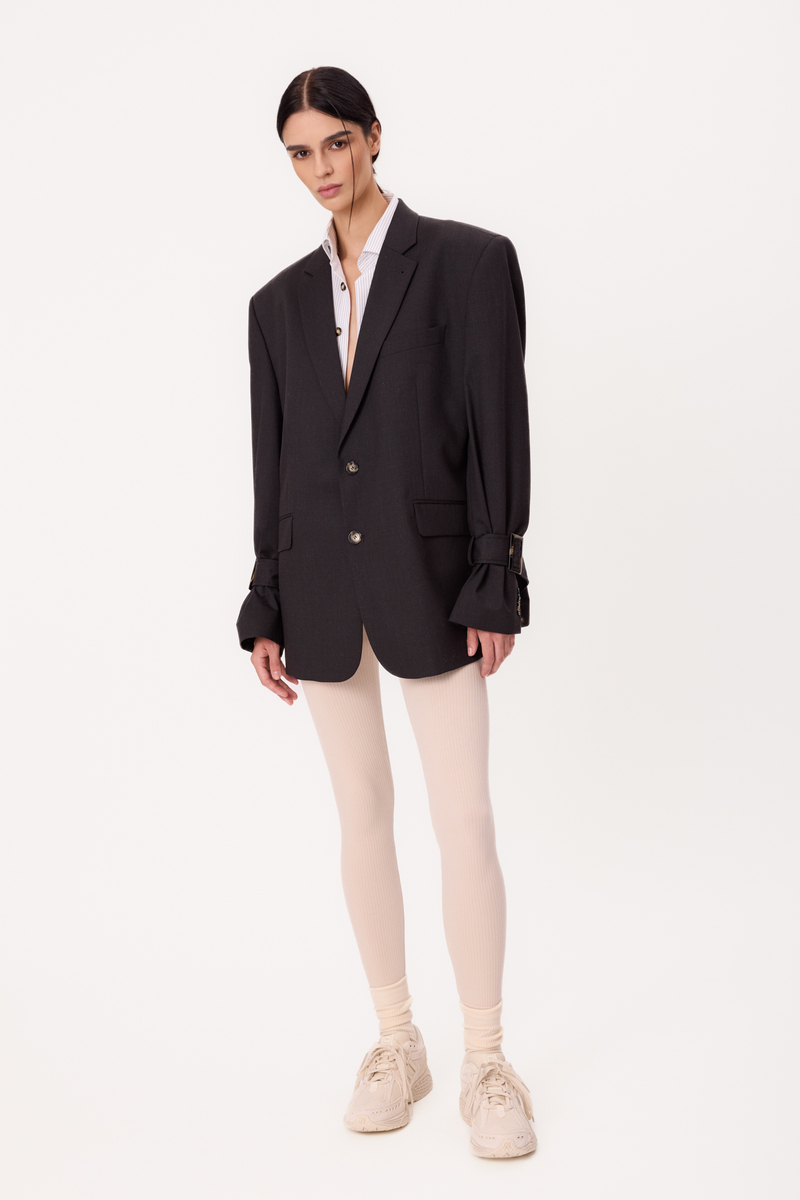 LONG GRAPHITE JACKET WITH ADJUSTABLE WAIST AND BUCKLES MODEL No6