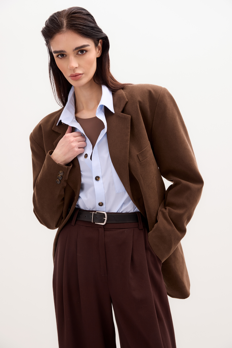 LONG BROWN PINSTRIPE JACKET MODEL No4