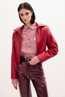 RED LEATHER JACKET WITH HOOD