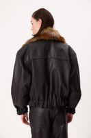 BLACK LEATHER JACKET WITH DETACHABLE FUR COLLAR