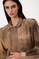 SHORT BEIGE ADJUSTABLE WAIST DIPPED PETITE LEATHER JACKET