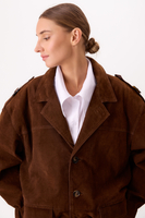 LONG BROWN SUEDE BOMBER JACKET
