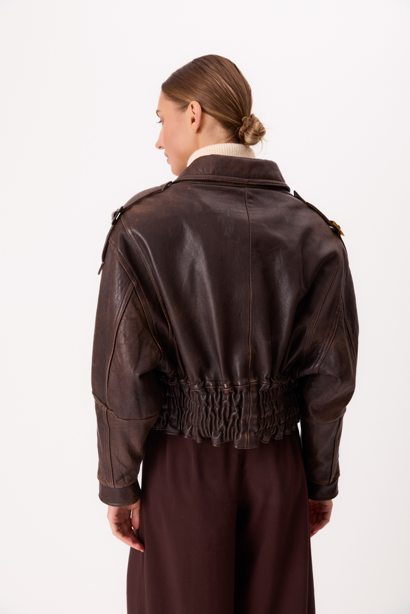 BROWN WAISTED LEATHER JACKET
