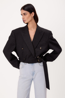 SHORT STRAIGHT NAVY BLUE TALL JACKET WITH LIGHT PINSTRIPE WITH BELT MODEL No3