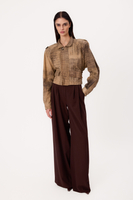 SHORT BEIGE ADJUSTABLE WAIST DIPPED PETITE LEATHER JACKET