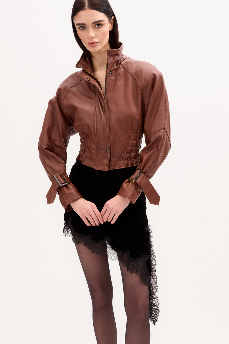 CAMEL LEATHER JACKET WITH BUCKLES