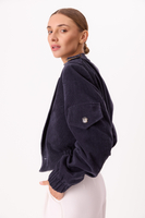 NAVY BLUE VELVET BOMBER JACKET