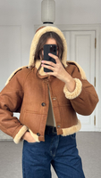 BEIGE NATURAL SHEEPSKIN COAT WITH DETACHABLE HOOD