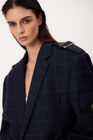 OVERSIZE NAVY BLUE REGULAR CHECKED BOMBER JACKET