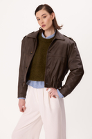 BROWN FITTED LEATHER BOMBER JACKET