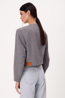KRÓTKA PROSTA SZARA MARYNARKA PETITE W GRANATOWĄ KRATKĘ MODEL No9