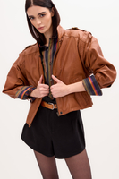 CAMEL LEATHER JACKET WITH DETACHABLE SLEEVES
