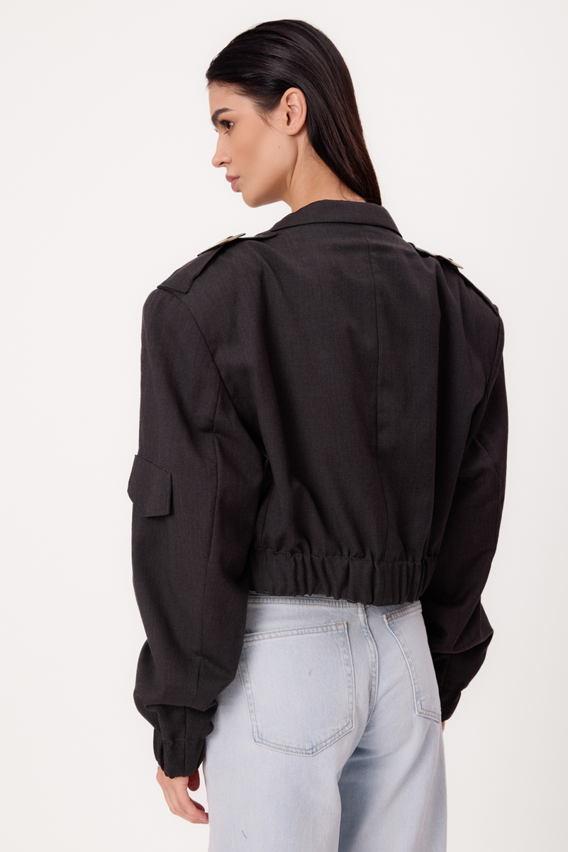 PLAIN BLACK TALL BOMBER JACKET WITH EPAGUINS