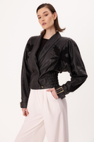 CZARNA SKÓRZANA KURTKA Z TŁOCZENIEM VINTAGE