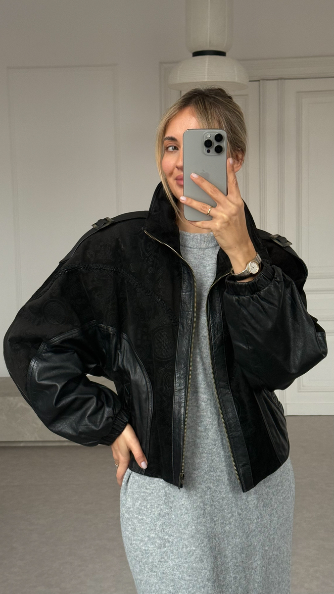 BLACK LEATHER JACKET WITH EMBELLISHMENTS