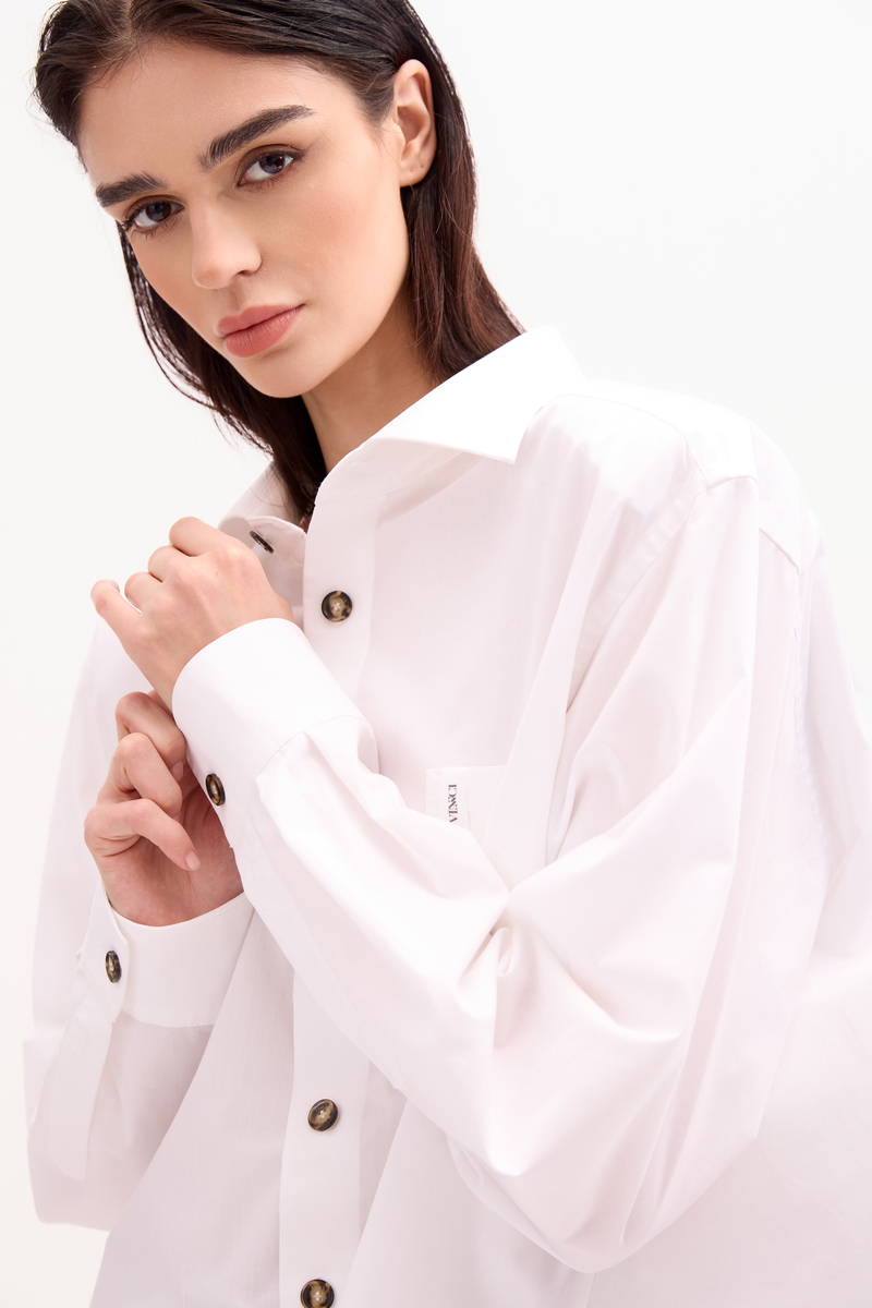 WHITE COTTON SHIRT WITH STRONG SHOULDER AND DETACHABLE PADS