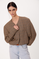KRÓTKA PROSTA BEŻOWA MARYNARKA REGULAR W JASNĄ KRATĘ MODEL No9