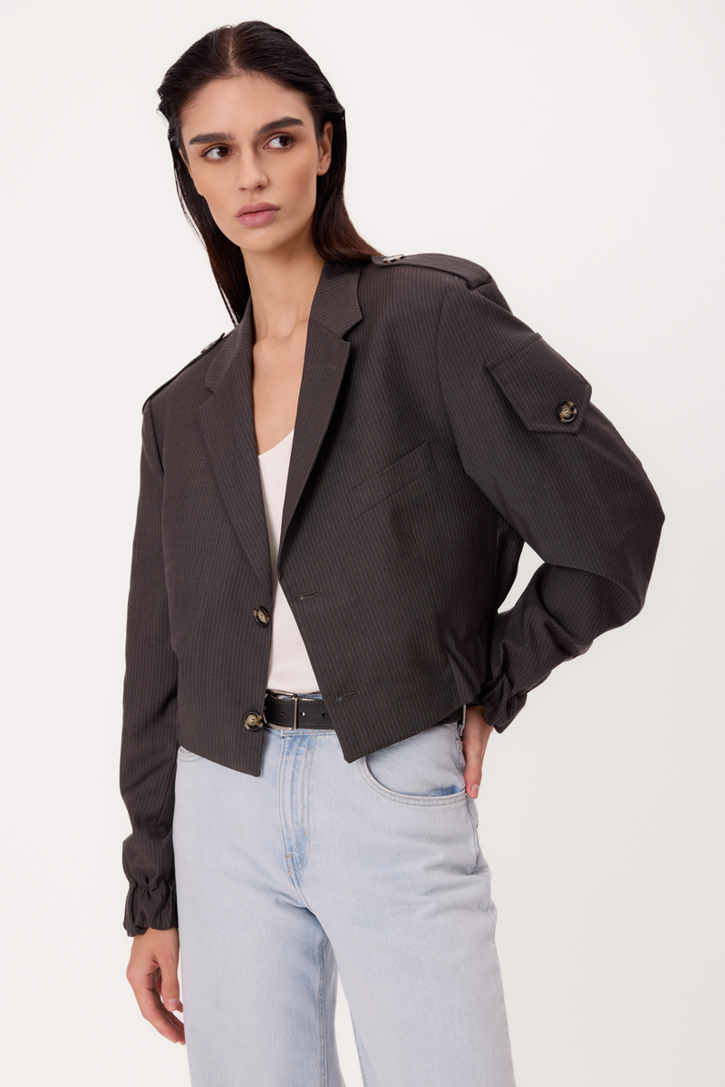 SHORT GRAY STRIPED REGULAR BOMBER JACKET