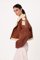 BROWN NATURAL SHEEPSKIN TALL COAT WITH WHITE FUR