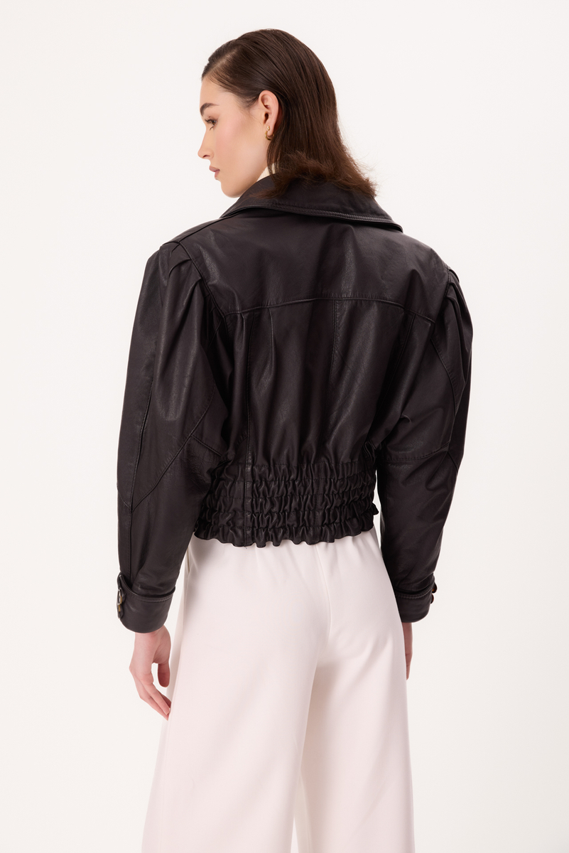 PLUM BOMBER LEATHER JACKET