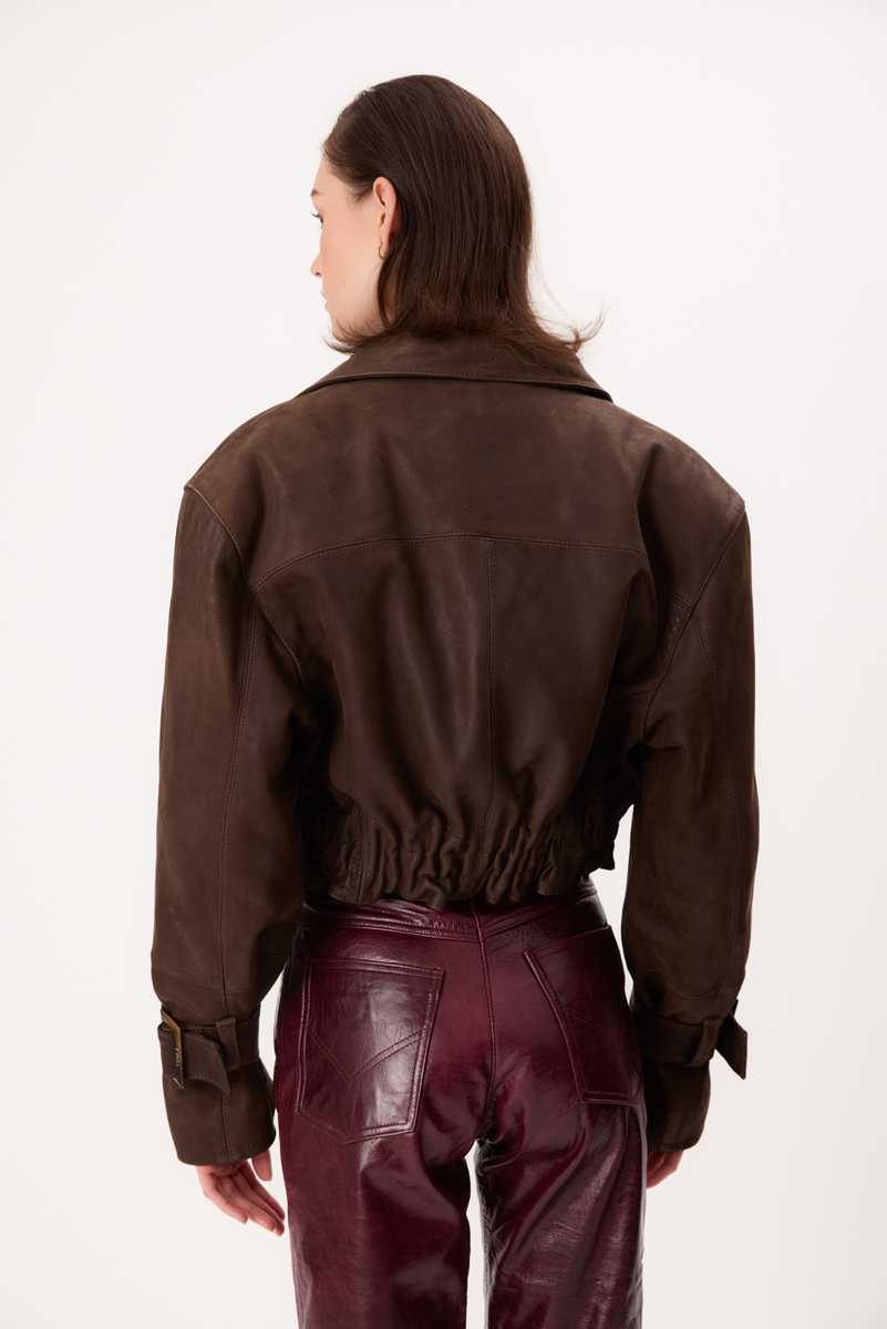 BROWN SUEDE LEATHER JACKET WITH BUCKLES