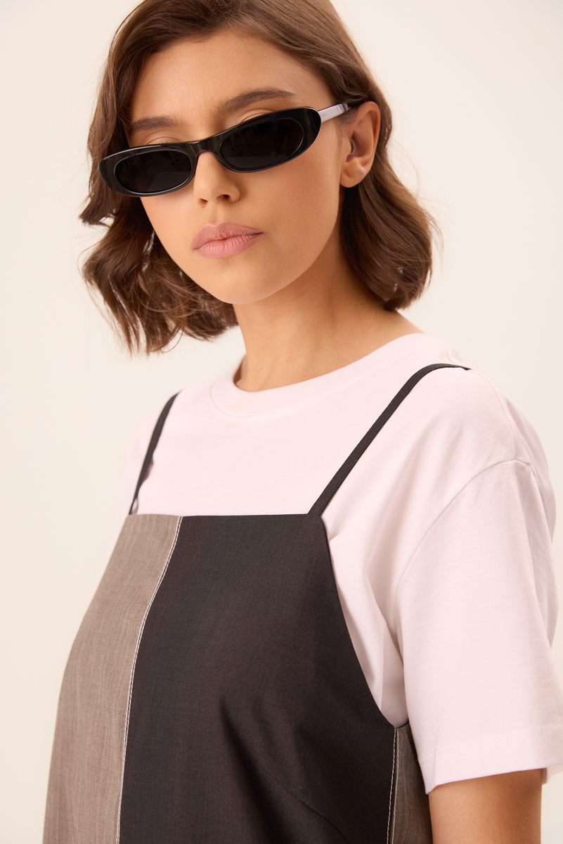 GREY SHORT STRAIGHT CUT TWO-COLOR DRESS