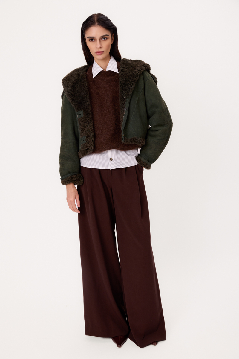SHORT DARK GREEN NATURAL SHEEPSKIN