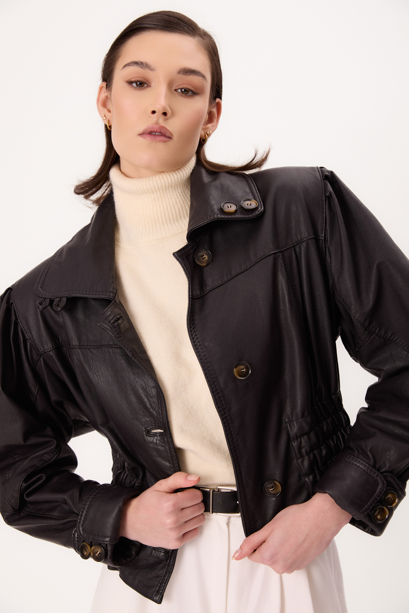 PLUM BOMBER LEATHER JACKET