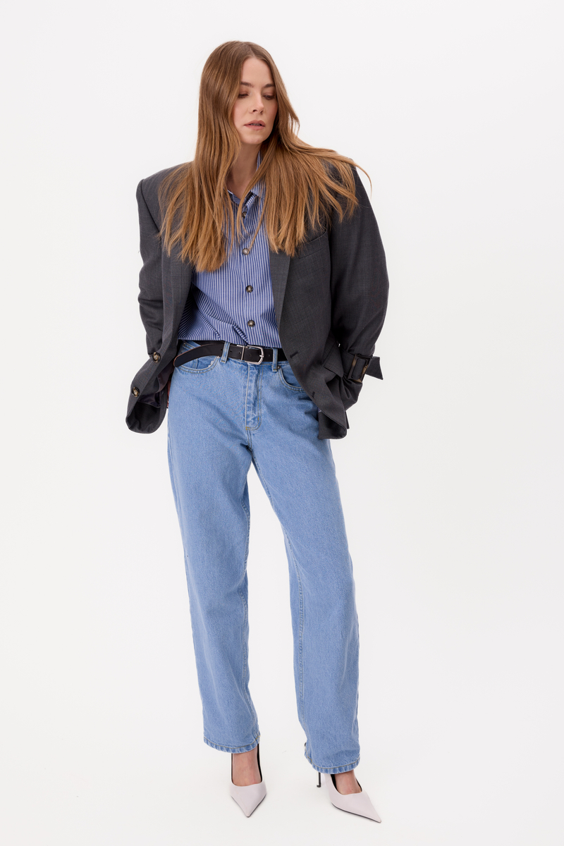 GRAY SLIM FIT BLAZER WITH BUCKLES MODEL No6