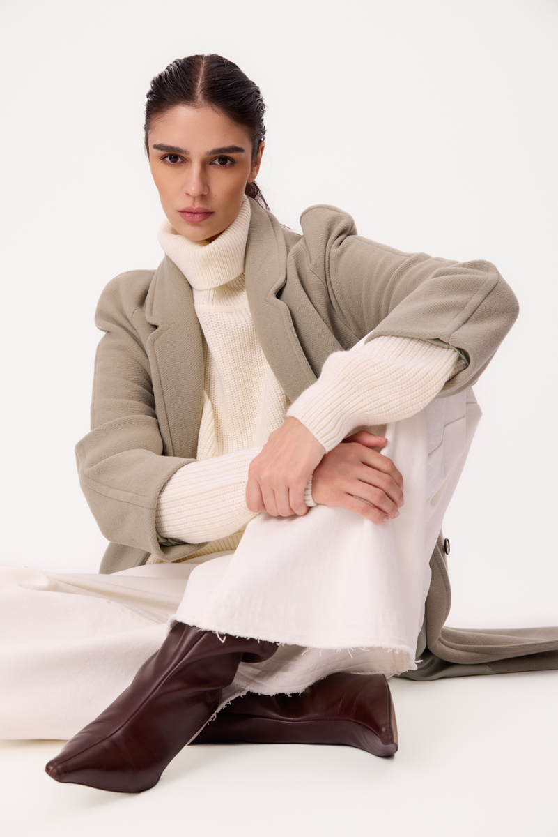 MIDI GRAY ADJUSTABLE WAIST WOOL COAT