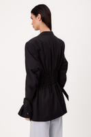LONG BLACK PETITE JACKET WITH ADJUSTABLE WAIST AND BUCKLES MODEL No6