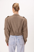 DARK BEIGE WOOL BOMBER JACKET WITH EPAULETTES