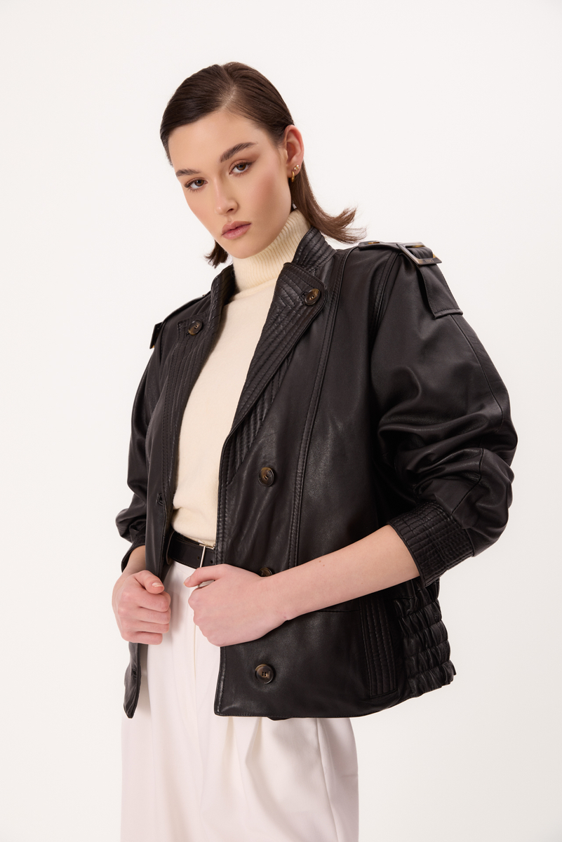 MID-LENGTH BLACK LEATHER JACKET