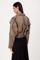 DARK BEIGE ADJUSTABLE WAIST LEATHER JACKET WITH EPADS