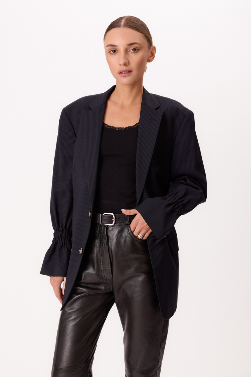 NAVY BLUE RIBBED FITTED JACKET MODEL No2