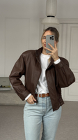  BROWN LEATHER JACKET WITH DETACHABLE FUR COLLAR