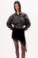 BLACK LEATHER JACKET WITH KIMONO SLEEVES