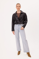 SHORT WAISTED BLACK LEATHER JACKET WITH EPADS